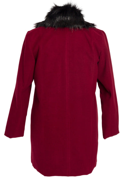 Елегантно палто в цвят бордо с пухена яка от кашмир