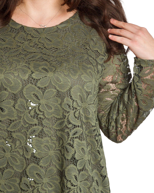 Официална макси зелена блуза с дантелени ръкави
