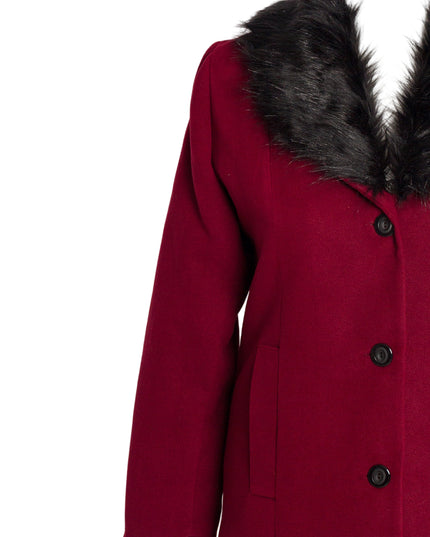 Елегантно палто в цвят бордо с пухена яка от кашмир