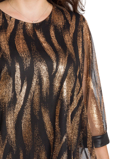 Елегантна черна туника със златист десен в големи размери