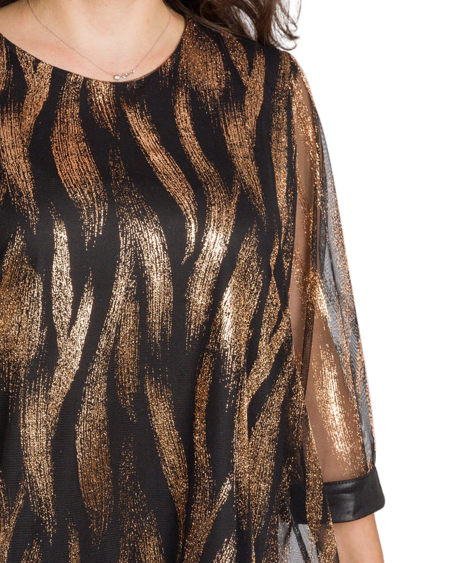 Елегантна черна туника със златист десен в големи размери