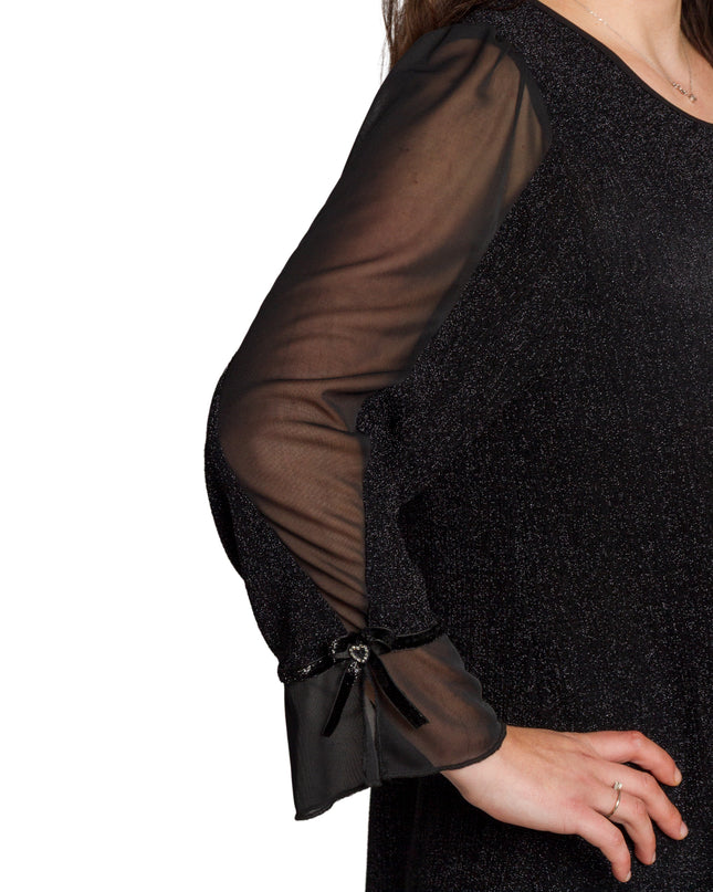 Елегантна черна туника с тюлени ръкави и разкроена кройка