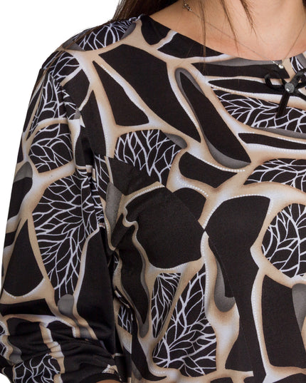 Разкроена туника с абстрактен принт и декоративна панделка