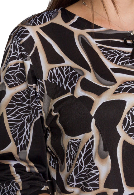 Разкроена туника с абстрактен принт и декоративна панделка