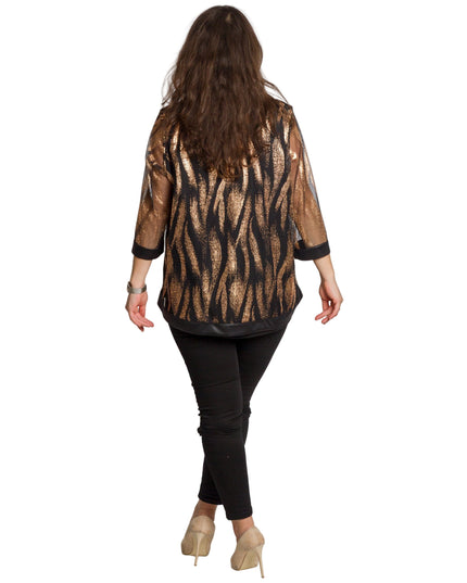 Елегантна черна туника със златист десен в големи размери