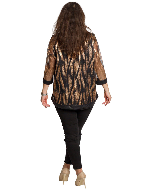 Елегантна черна туника със златист десен в големи размери