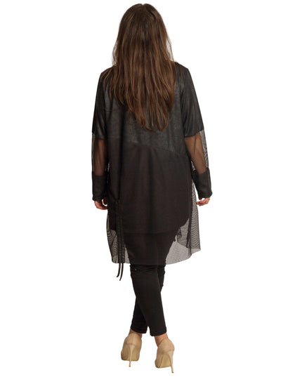 Черна дълга туника с мрежа и надпис CUTE в големи размери