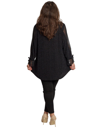 Елегантна черна туника с тюлени ръкави и разкроена кройка