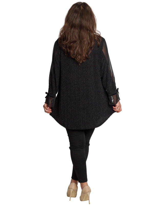 Елегантна черна туника с тюлени ръкави и разкроена кройка