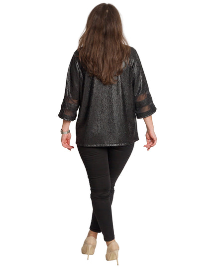 Черно дамско сако с лъскав ефект в големи размери
