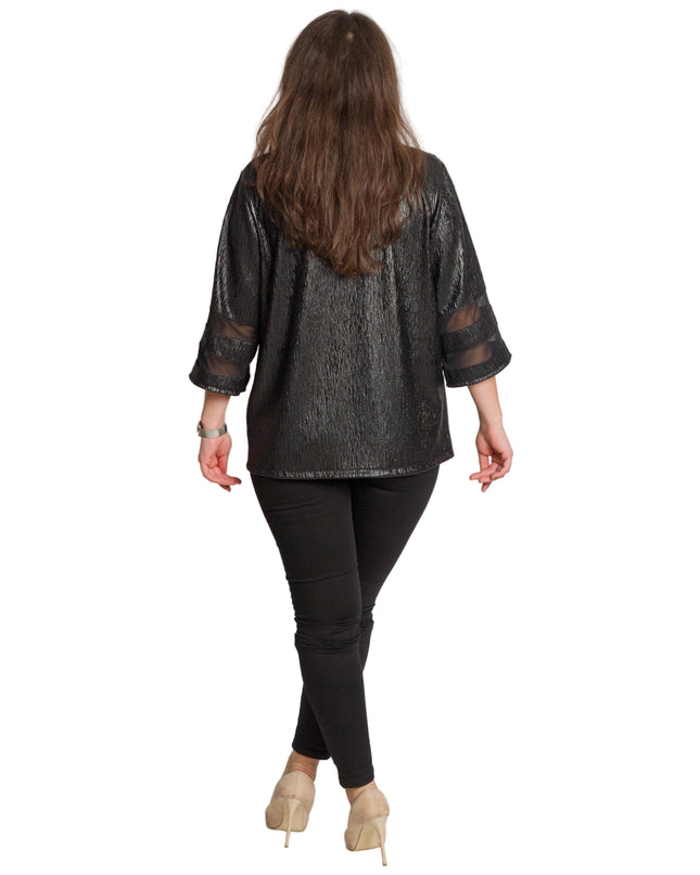 Черно дамско сако с лъскав ефект в големи размери