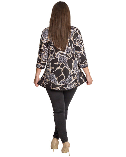 Разкроена туника с абстрактен принт и декоративна панделка