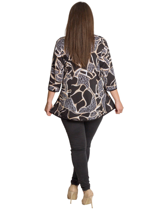 Разкроена туника с абстрактен принт и декоративна панделка