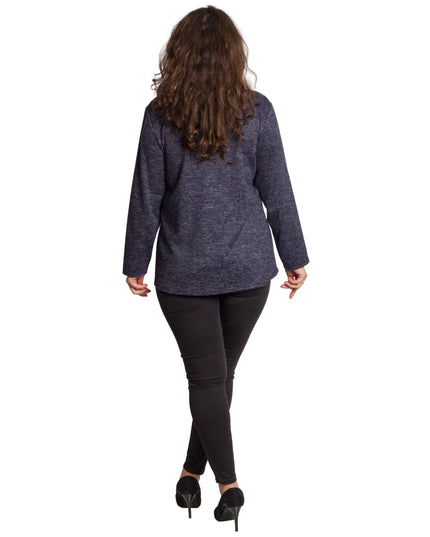 Тъмносиня туника с абстрактен принт и обло деколте