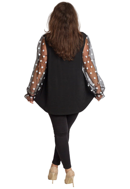 Черна разкроена официална туника с тюлени ръкави на точки