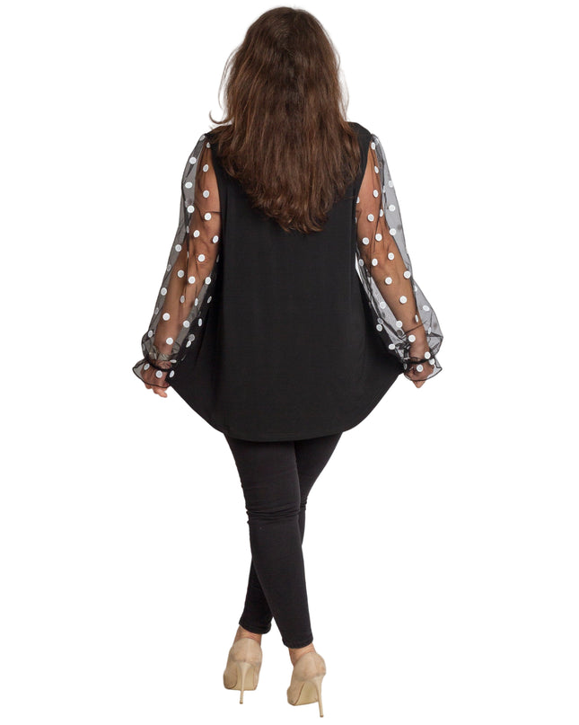 Черна разкроена официална туника с тюлени ръкави на точки