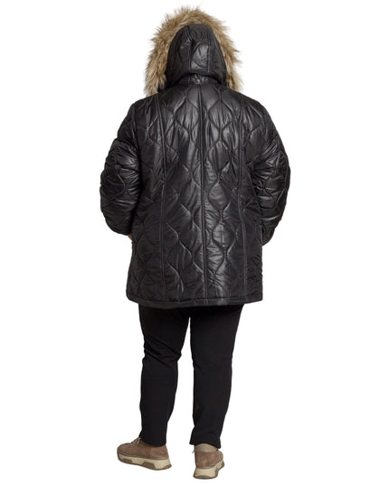 Дамско черно яке с геометричен десен в големи размери