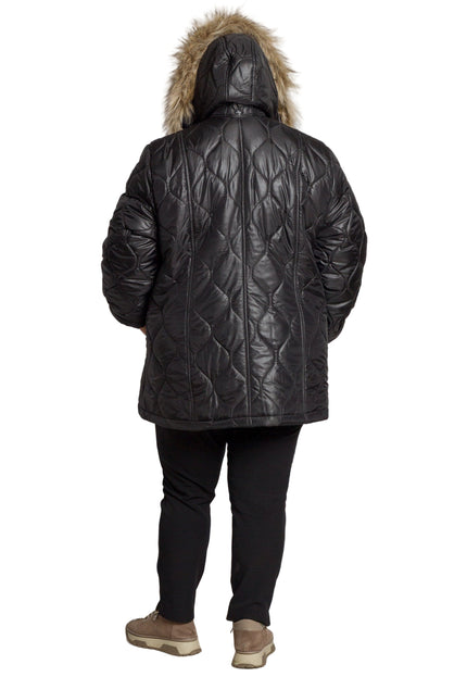 Дамско черно яке с геометричен десен в големи размери