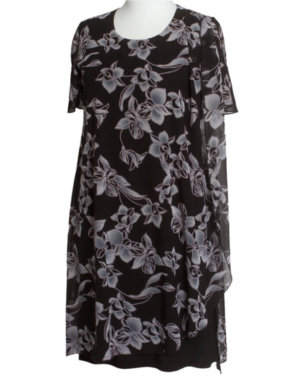 Официална черна рокля с шифон на цветя в големи размери