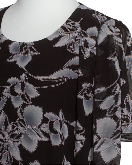 Официална черна рокля с шифон на цветя в големи размери
