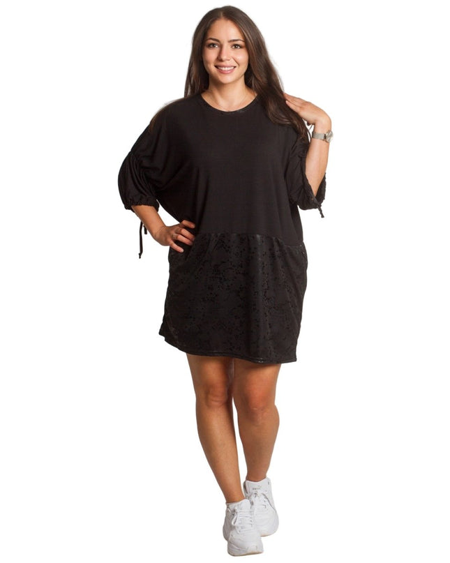 2XL,3XL,4XL,5XL Дълга черна туника тип рокля с джобове - Maxi Market