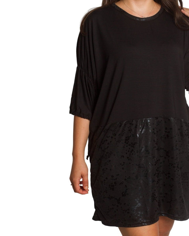 2XL,3XL,4XL,5XL Дълга черна туника тип рокля с джобове - Maxi Market