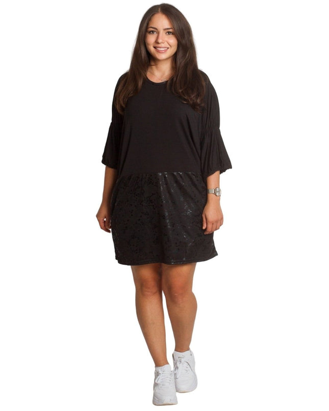 2XL,3XL,4XL,5XL Дълга черна туника тип рокля с джобове - Maxi Market