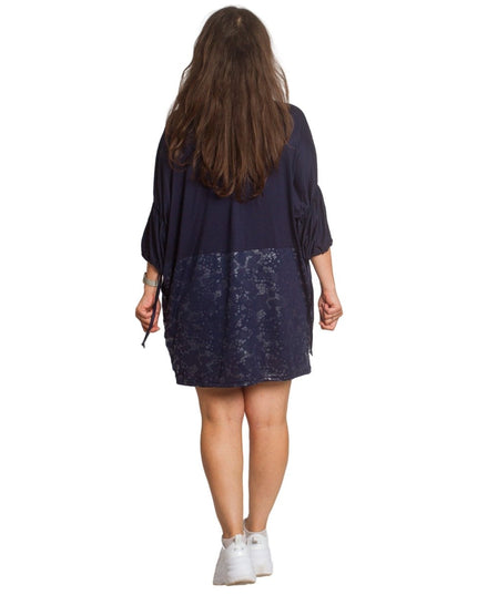 2XL,3XL,4XL,5XL Дълга тъмносиня туника тип рокля с джобове - Maxi Market
