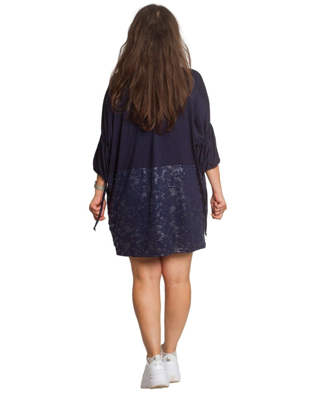 2XL,3XL,4XL,5XL Дълга тъмносиня туника тип рокля с джобове - Maxi Market