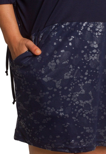 2XL,3XL,4XL,5XL Дълга тъмносиня туника тип рокля с джобове - Maxi Market