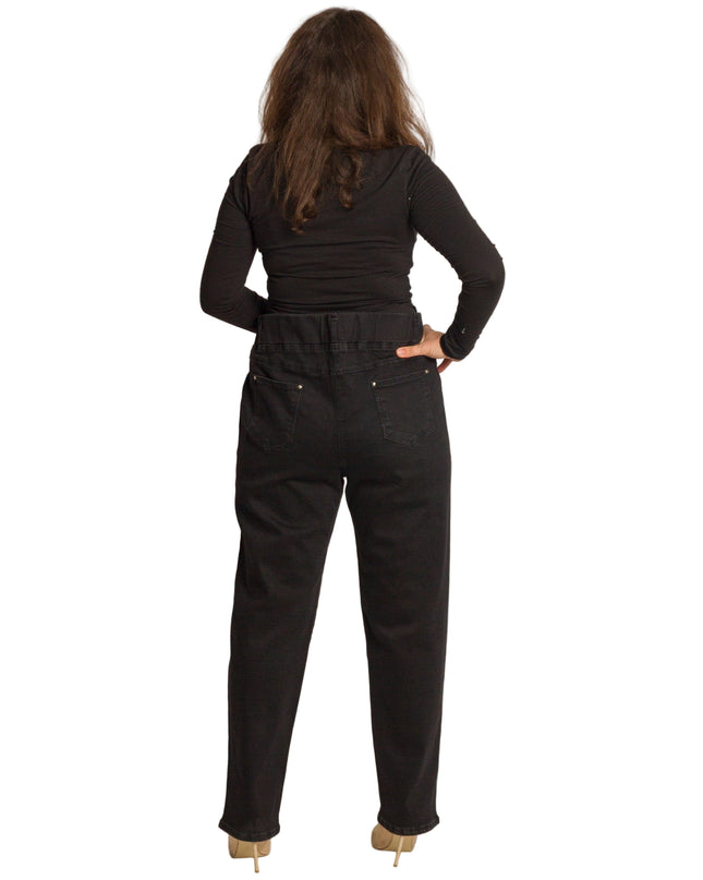 Черни еластични дънки с висока талия и свободна кройка