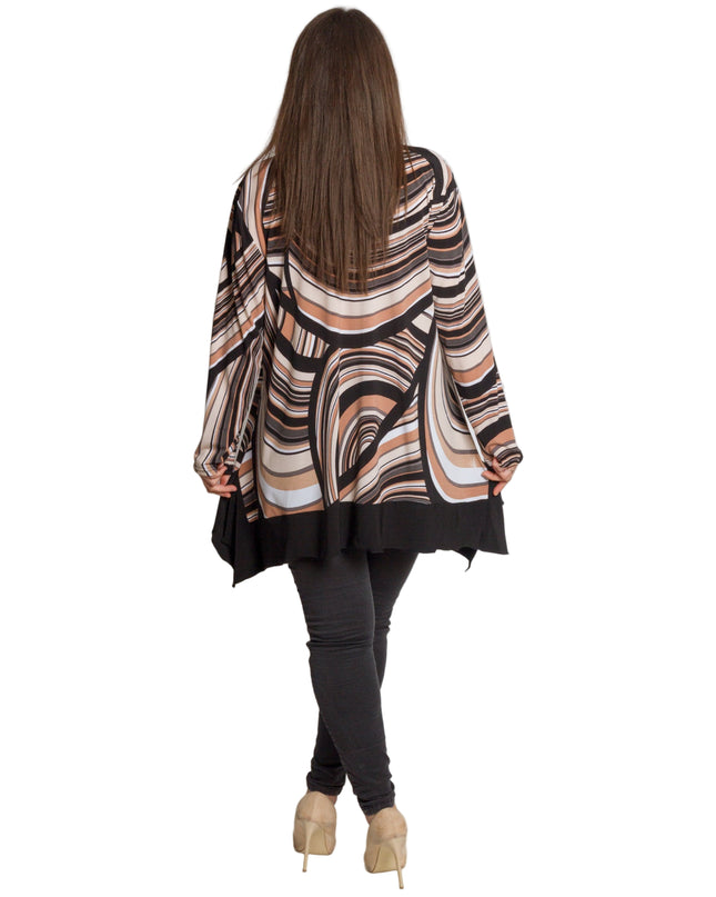 Дълга разкроена многоцветна туника в големи размери