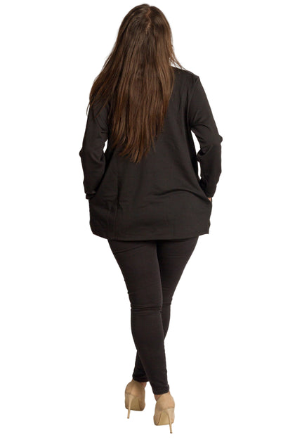 Елегантна черна туника със сребрист десен и джобчета