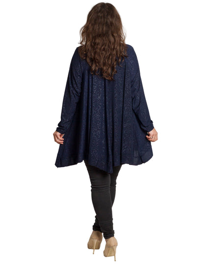 Тъмносиня разкроена туника с фин релеф и елегантен силует