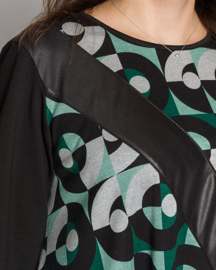 Дълга асиметрична туника с геометричен принт и еко кожа