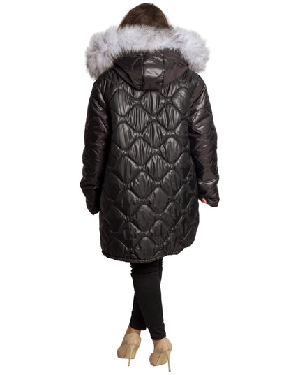 Зимно яке с разкроена кройка и качулка от естествен косъм