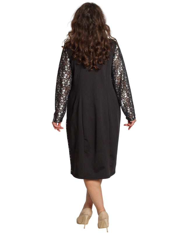 Официална черна рокля с флорален десен и V-образно деколте