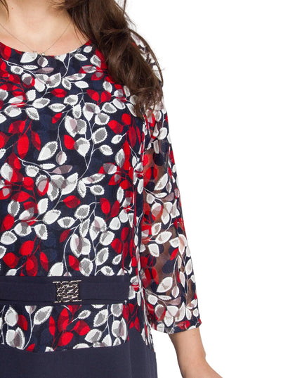 Официална тъмносиня рокля с 3/4 ръкави в макси размери