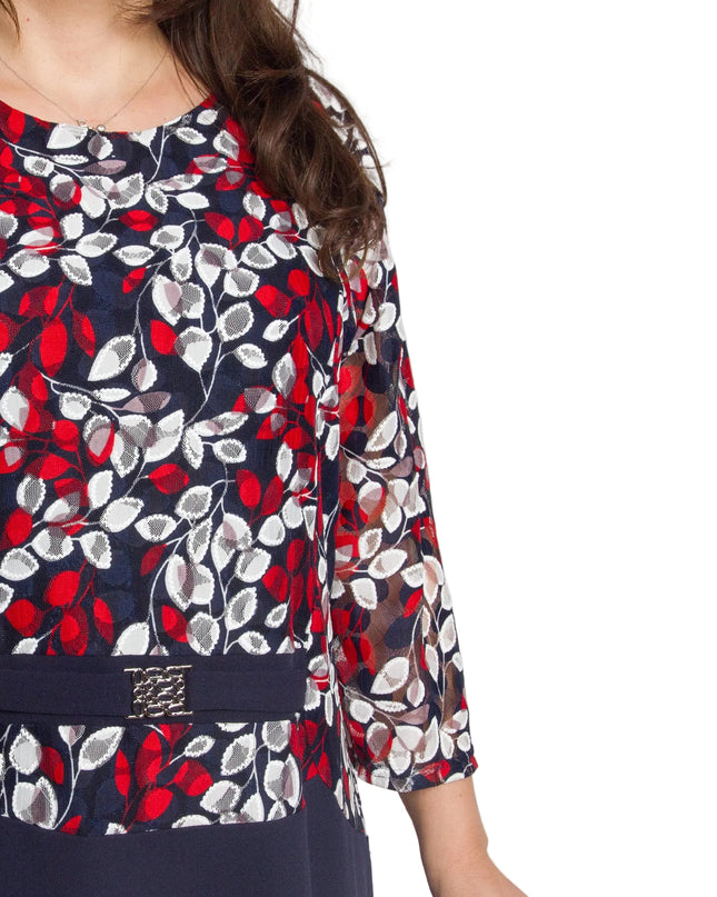 Официална тъмносиня рокля с 3/4 ръкави в макси размери