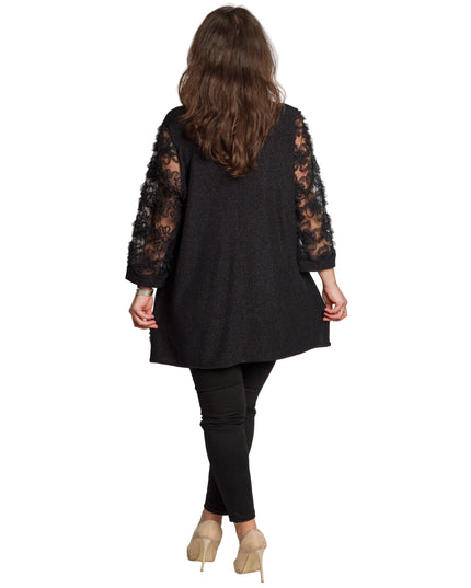 Официална черна туника с тюлени ръкави и флорални мотиви