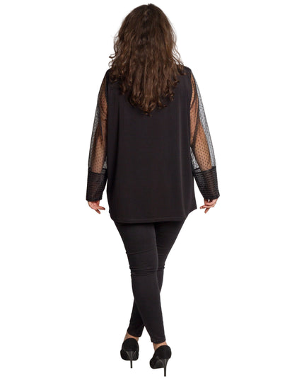 Черна официална туника с блестящ десен и обло деколте