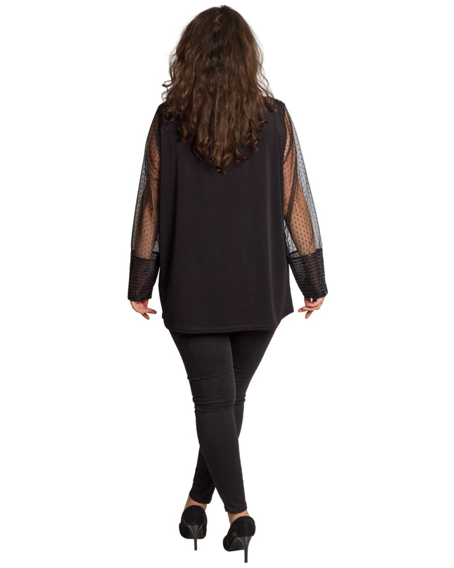 Черна официална туника с блестящ десен и обло деколте