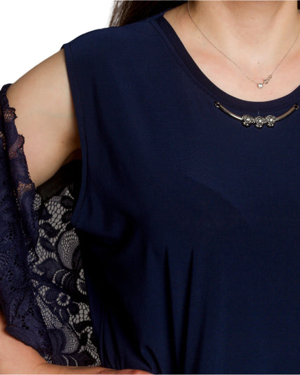 Официален тъмносин маски сет от рокля и дантелено сако