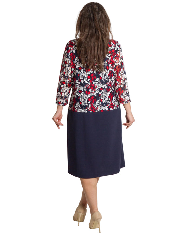 Официална тъмносиня рокля с 3/4 ръкави в макси размери