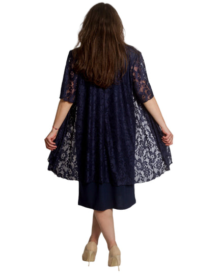 Официален тъмносин маски сет от рокля и дантелено сако