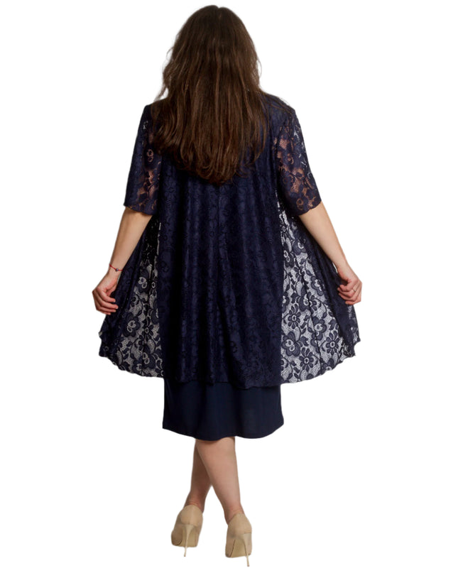 Официален тъмносин маски сет от рокля и дантелено сако