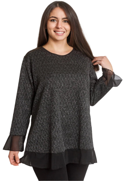 3XL 4XL Дамска туника с ламе и тюл в черен цвят - Maxi Market
