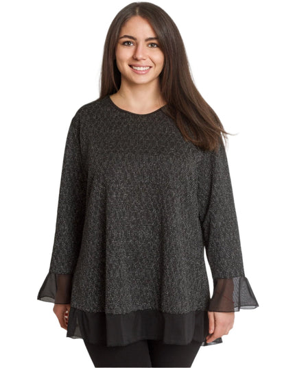 3XL 4XL Дамска туника с ламе и тюл в черен цвят - Maxi Market