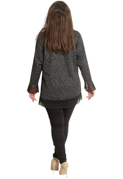 3XL 4XL Дамска туника с ламе и тюл в черен цвят - Maxi Market