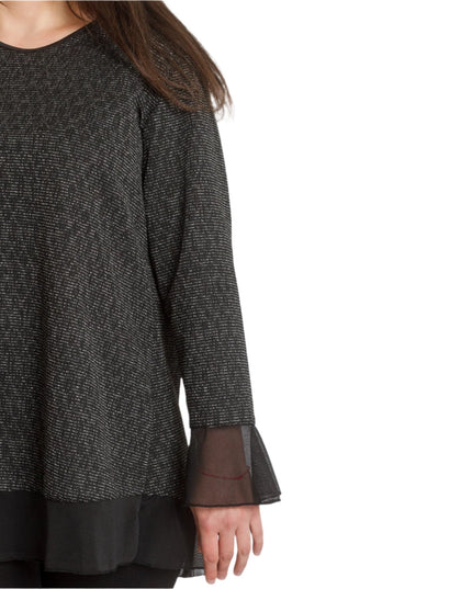 3XL 4XL Дамска туника с ламе и тюл в черен цвят - Maxi Market